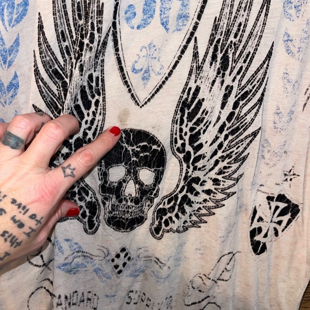 Affliction Raw State Redemption Skull and Wings sheer Y2K 90s vintage shirt - Picture 2 of 11